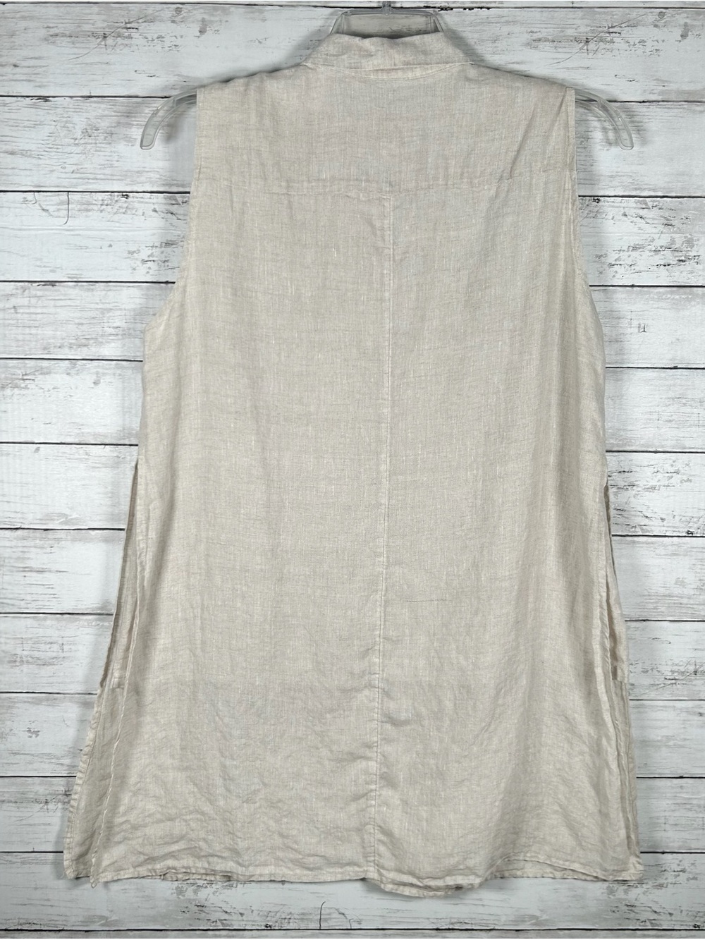 Chico’s 100 % Linen Oatmeal Long Tunic Layered Blouse Top 3 Petite = 16-18 XL - Picture 3 of 6